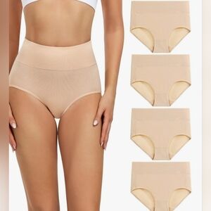 Beige Cotton Underwear High Waisted Ladies Panties Full Coverage Briefs 4 Pack